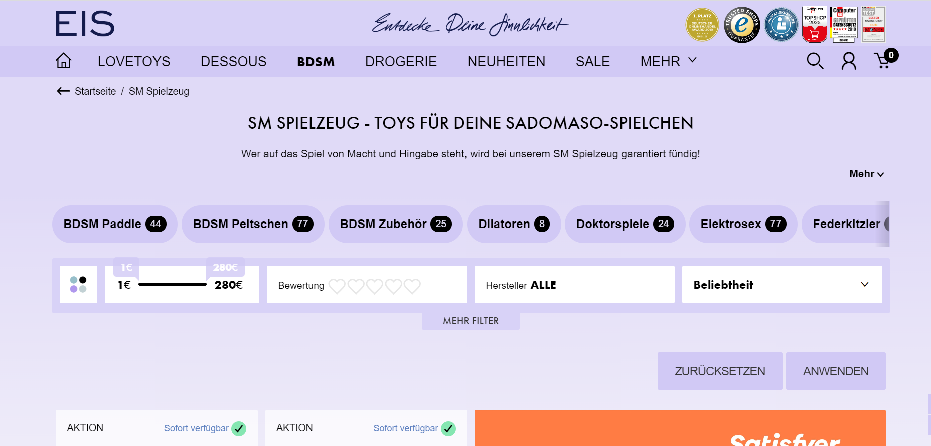 Eis.de - Vielseitige Auswahl an BDSM-Toys für gute Preise 