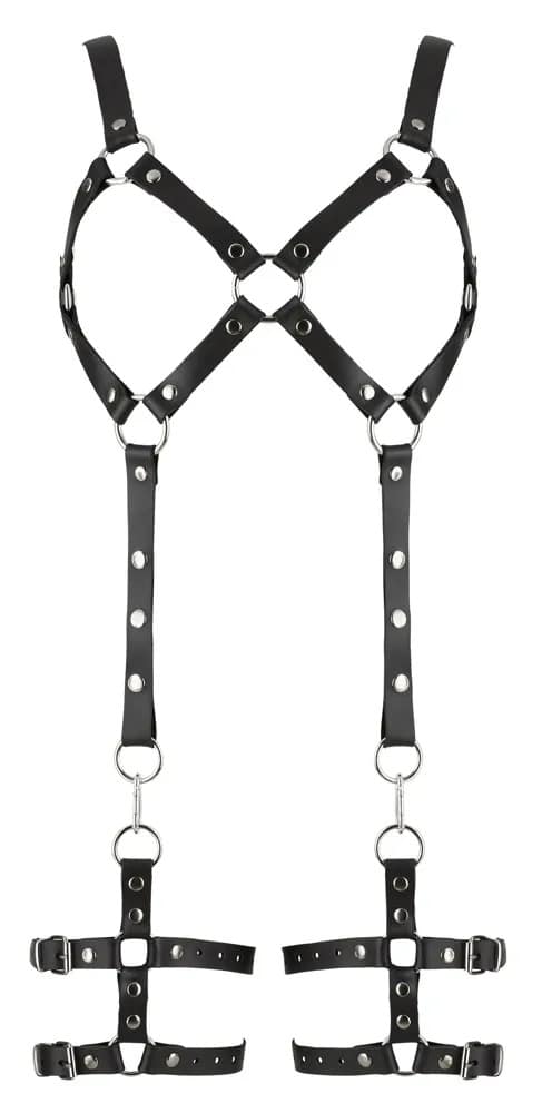 Harness aus Leder mit abnehmbaren Beinfesseln - Die beste BDSM Kleidung für deine Bondage-Spiele