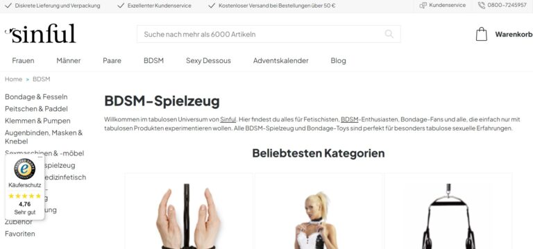 Sinful.de - Vielseitiges Sortiment für die günstigsten Preise - Wo kann ich BDSM Spielzeug kaufen?